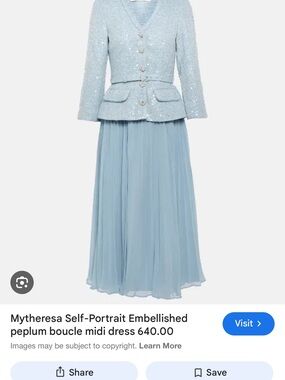 Self-Portrait Light Blue Embellished Peplum Midi Dress